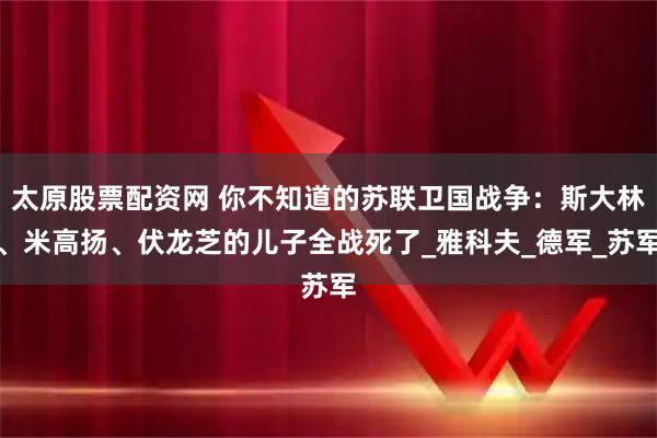 太原股票配资网 你不知道的苏联卫国战争：斯大林、米高扬、伏龙芝的儿子全战死了_雅科夫_德军_苏军
